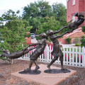 Garden bronze metal children playing games statue for yard art
